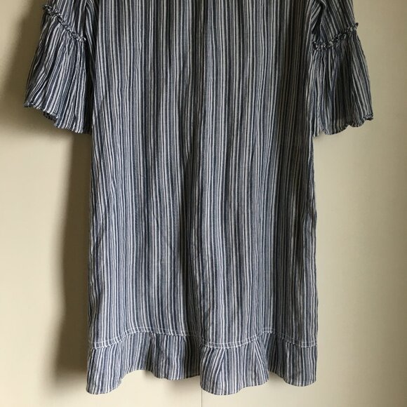 BCBGmaxazria Blue and White Striped Bell Sleeve Cotton Dress - Picture 7 of 16